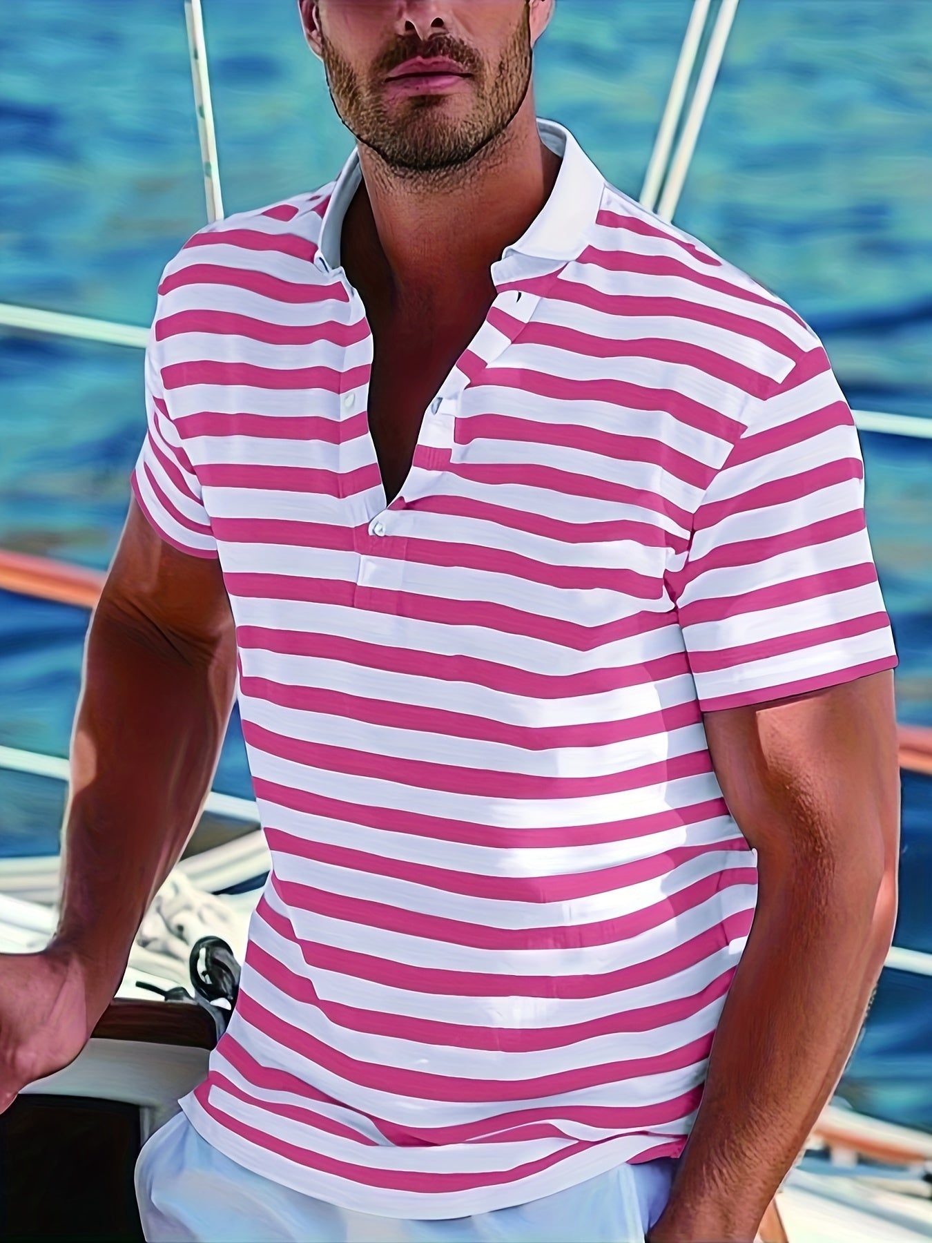 Polo marin à rayures homme style casual pour l'été