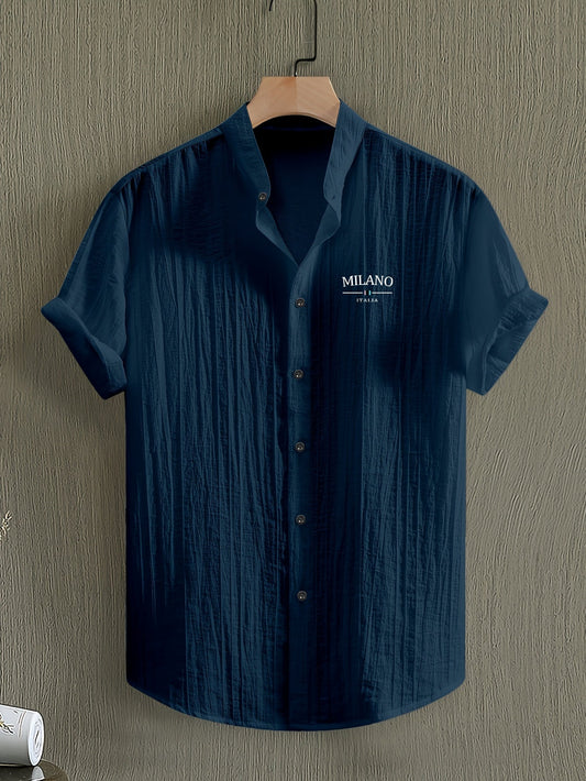 Men's casual Mao collar shirt – modern MILANO style, short sleeves, ideal for summer