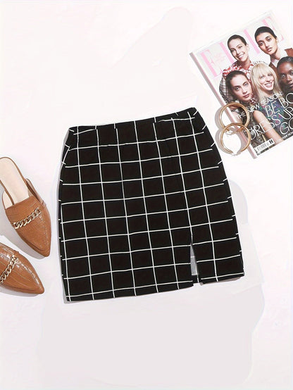 Chic damesensemble met ruitjes en off-shoulder stijl – ideaal voor lente en zomer