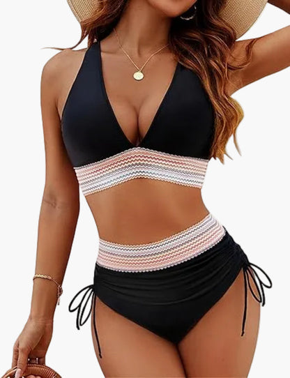 Bikini Femme Taille Haute Style Bohème – Maillot Deux Pièces Sculptant Idéal Plage & Piscine