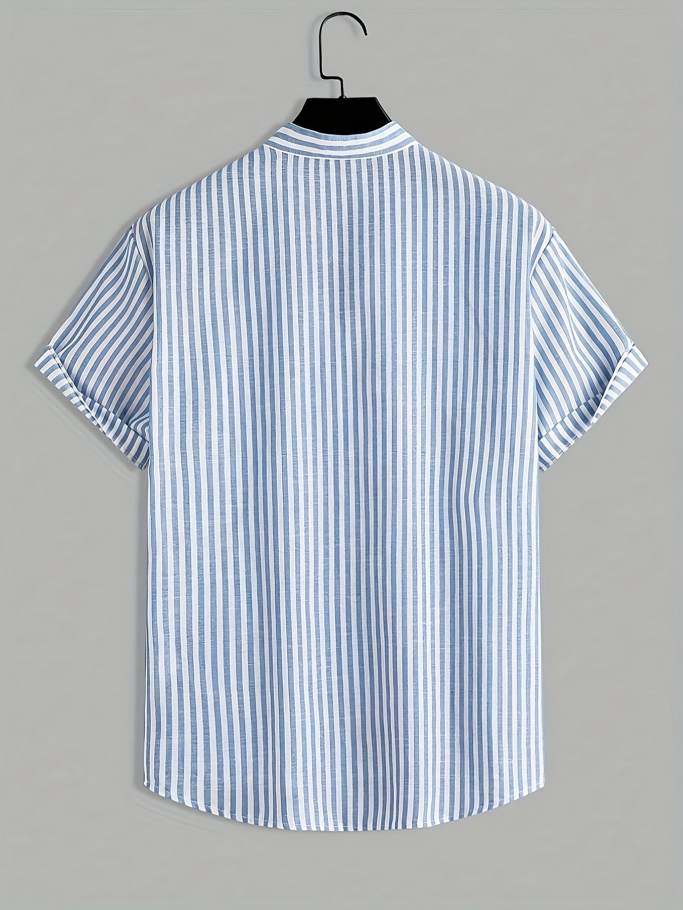 Camisa casual de manga corta para hombre, estilo veraniego a rayas, cuello alto, ideal para el verano