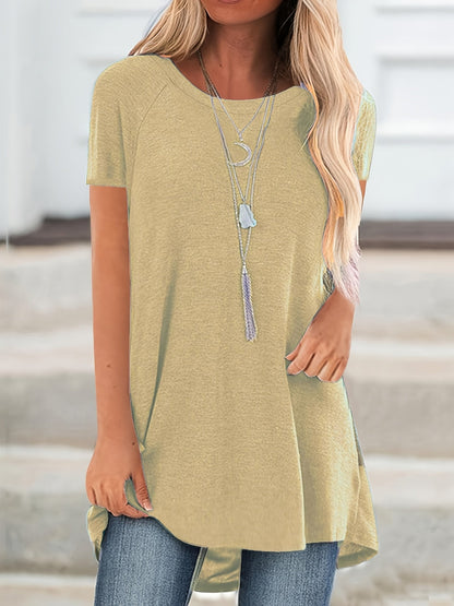 T-shirt lunga casual donna maniche corte collo tondo stile ampio per uso quotidiano