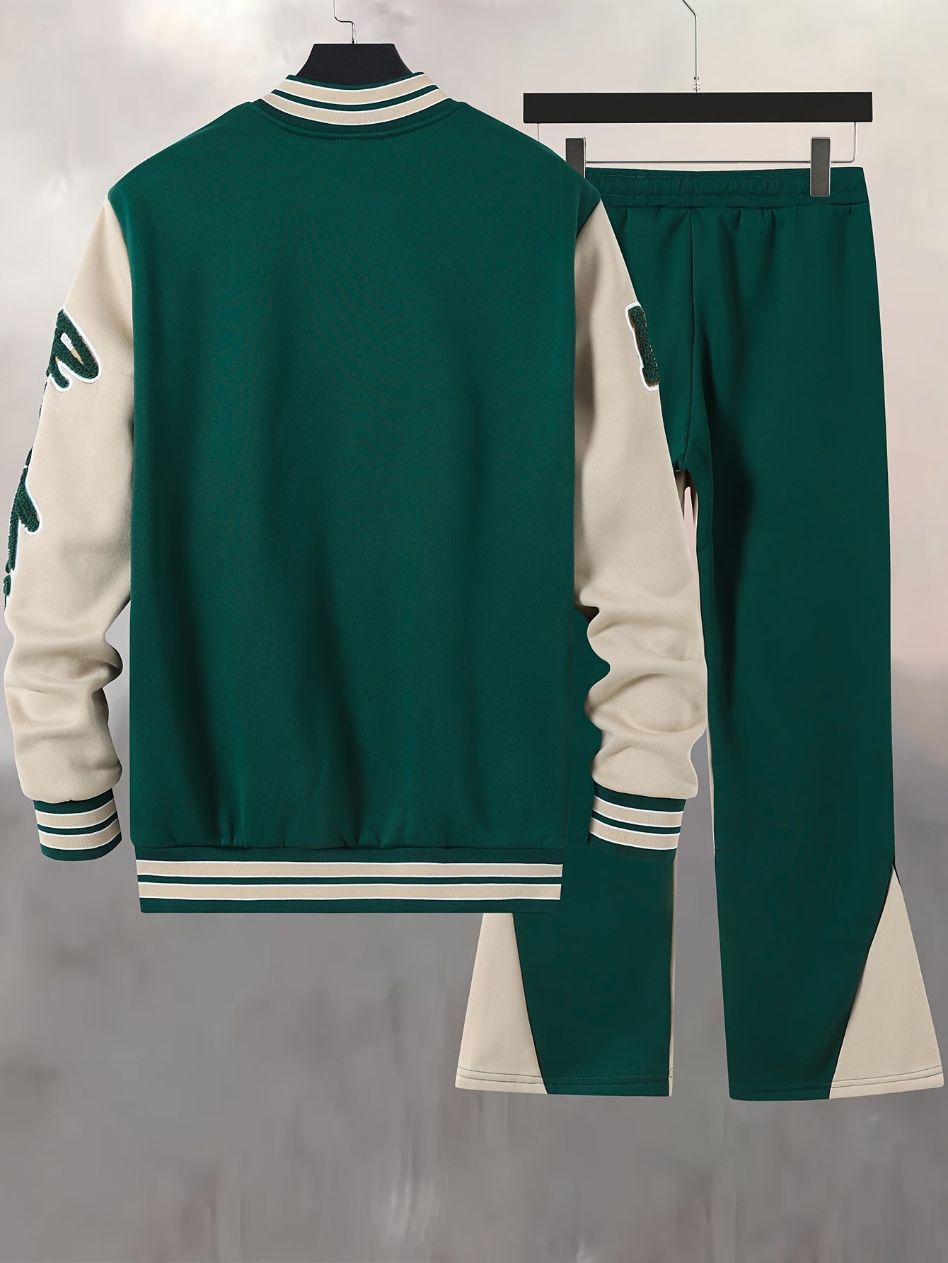 Varsitystijl universiteitsset voor heren, casual sportieve jas en broek, trendy