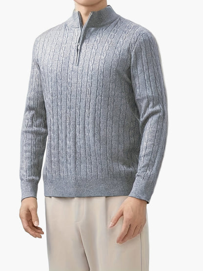 Pull homme demi-zip style décontracté à motif torsadé pour automne-hiver