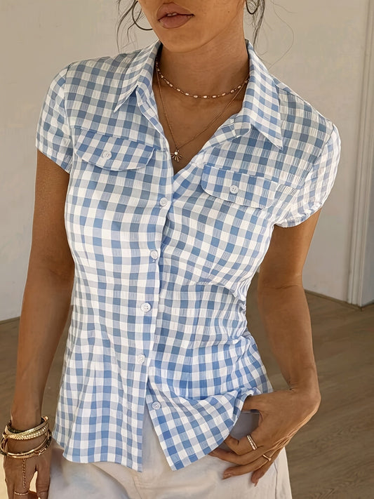 Chemise femme cintrée à carreaux style casual printemps-été