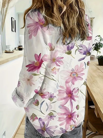 Elegant damebluse med blomsterprint i afslappet forårs- og sommersstil