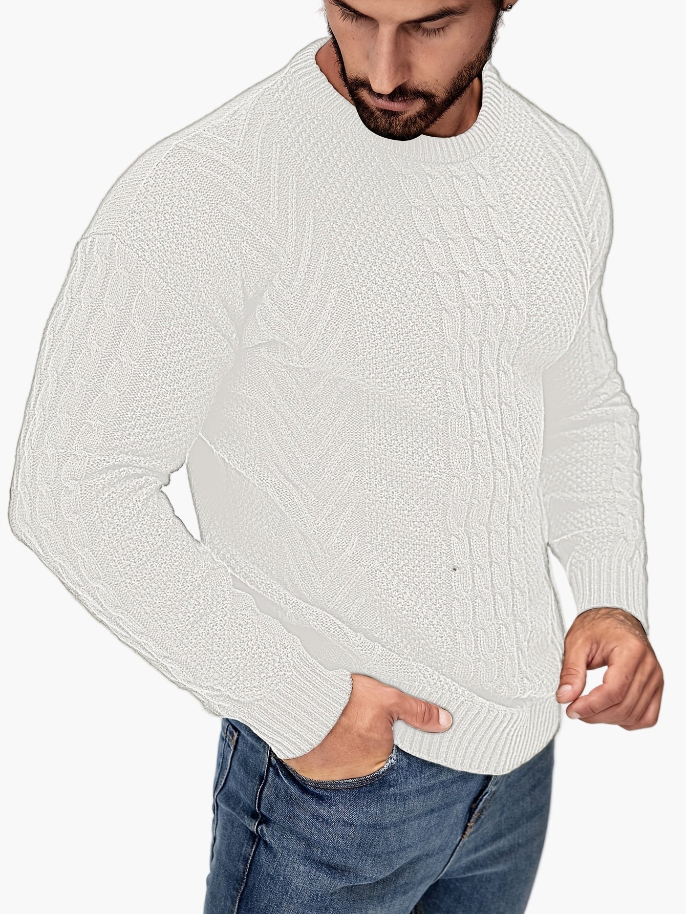 Pull torsadé pour homme style décontracté urbain – Manches longues, chic automne/hiver