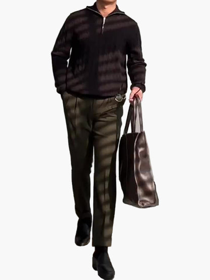 Pull homme demi-zip style décontracté à motif torsadé pour automne-hiver