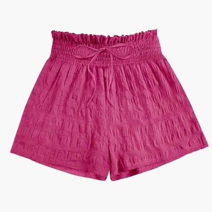 Short ample taille haute à smocks pour femme, style décontracté été