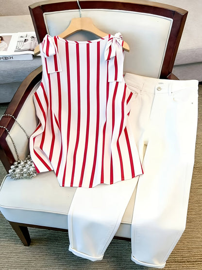 Débardeur femme grande taille à rayures style élégant pour le quotidien et bureau