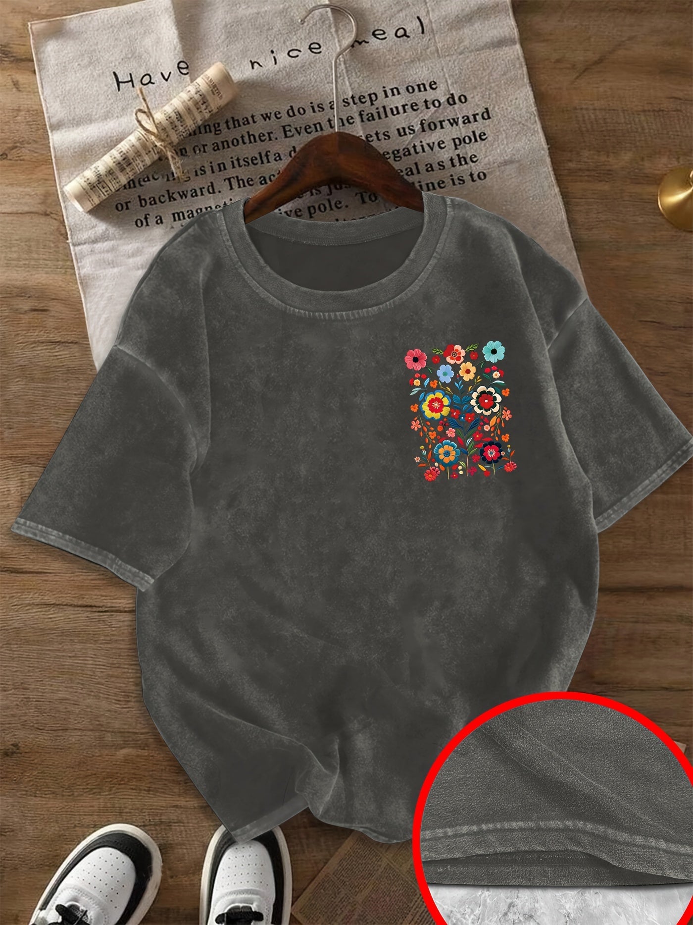 Camiseta Mujer Estilo Casual Motivo Floral Bordado - Moda Verano con Tendencia Bohemia