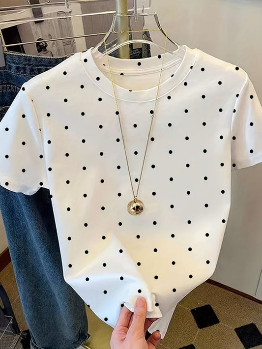 T-shirt donna a pois stile elegante per un look casual chic