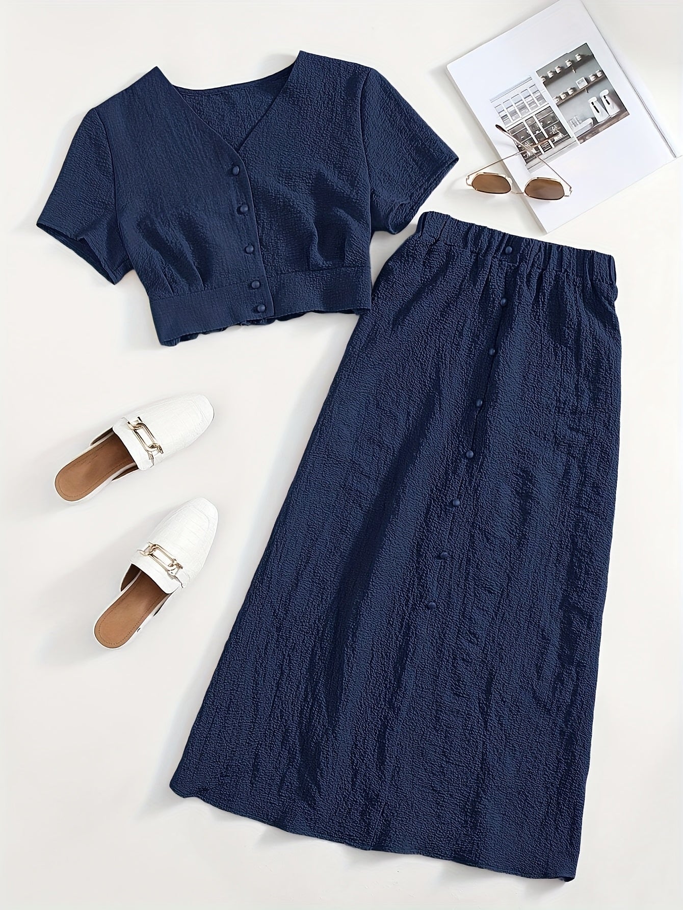 Damset tvådelat lång kjol och kort topp elegant avslappnad chic stil