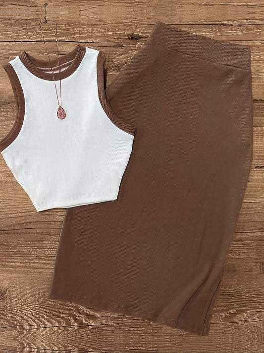 Conjunto de falda y top sin mangas estilo elegante para mujer - Ideal primavera/verano