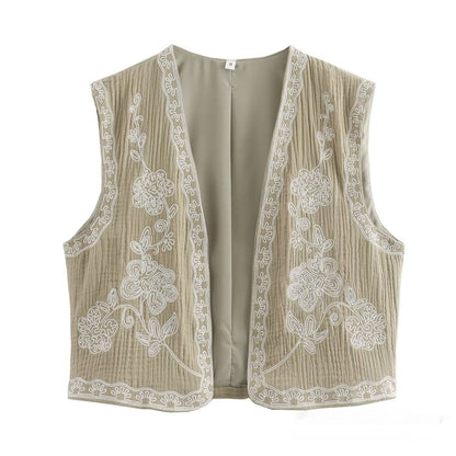 Tara – Gilet brodé bicolore décontracté à la mode