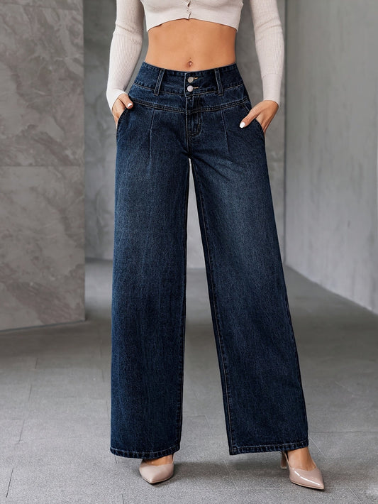 Jean évasé taille haute pour femme style décontracté urbain