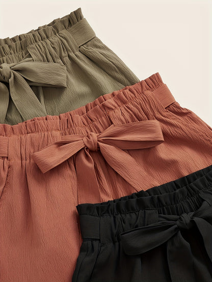 Short estivo a vita alta con cintura annodata da donna, stile casual per spiaggia e vacanze