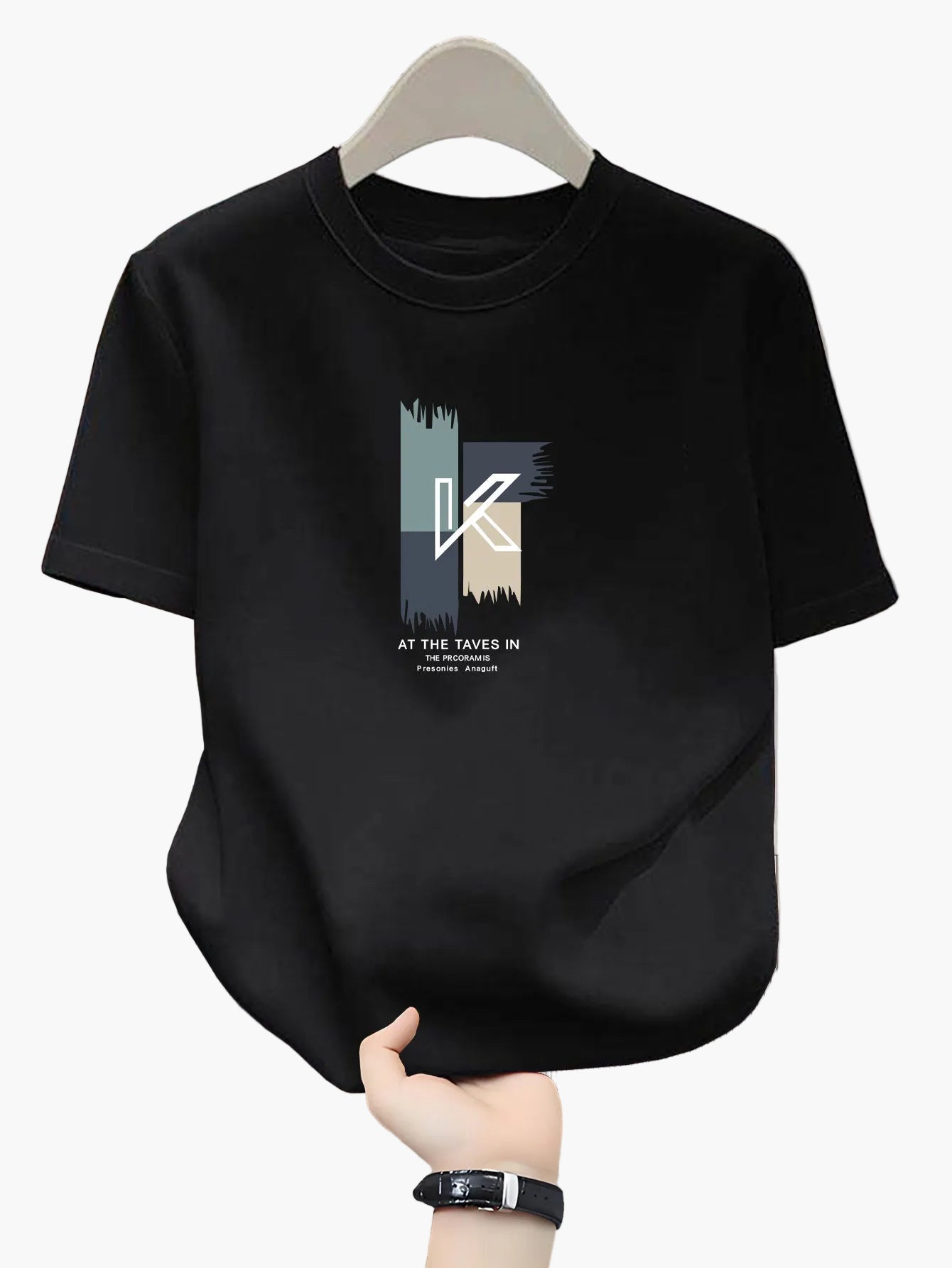 T-shirt uomo stile casual con stampa grafica lettera K