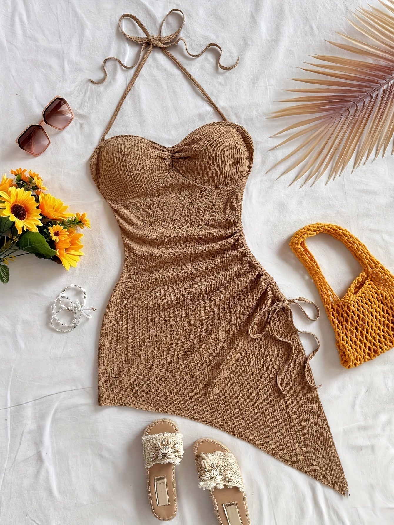 Robe Bodycon Femme Col Cœur Asymétrique Style Vacances Élégant