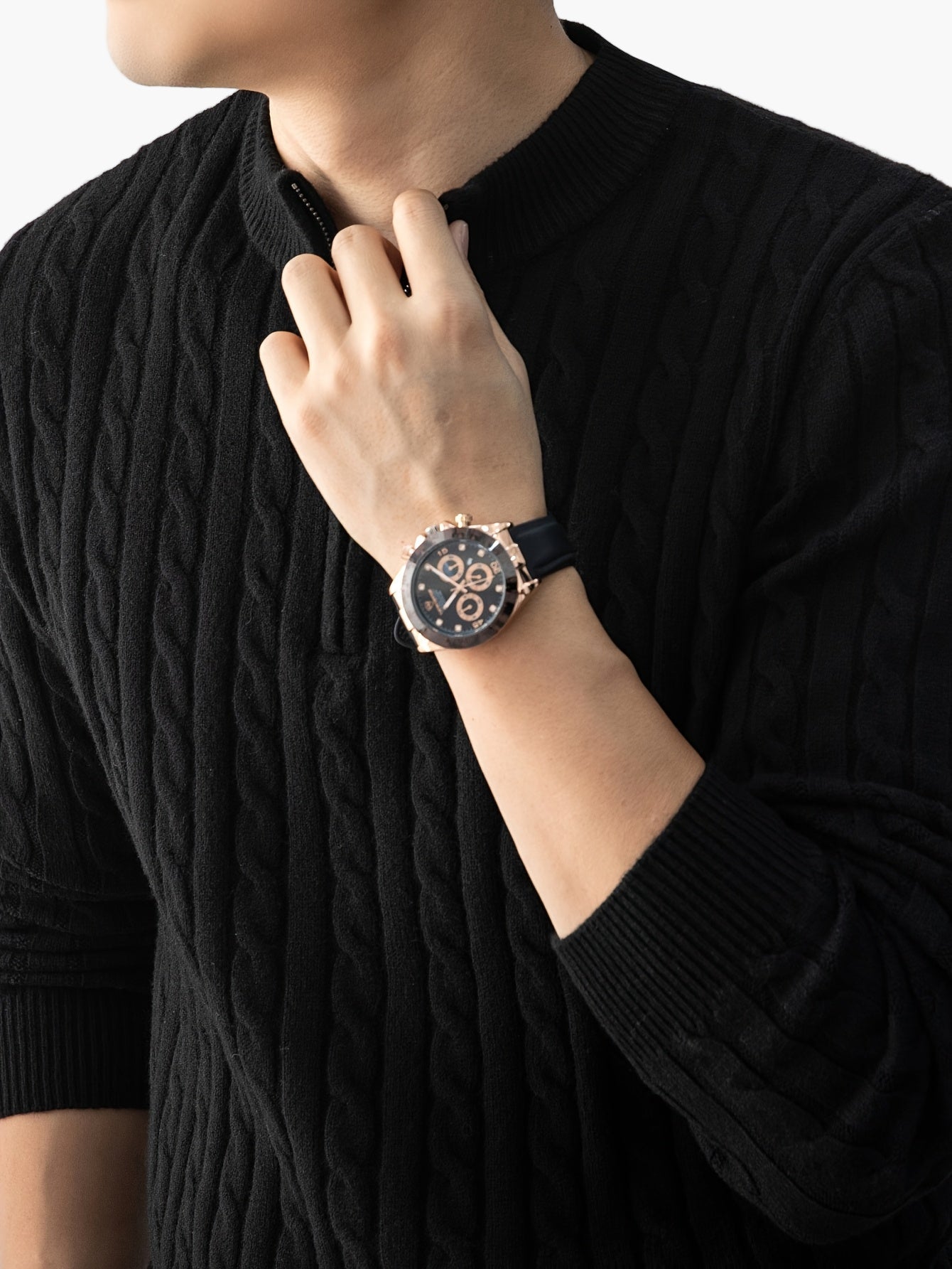 Pull à Col Montant Zippé Homme Style Casual Motif Torsadé pour Automne Hiver