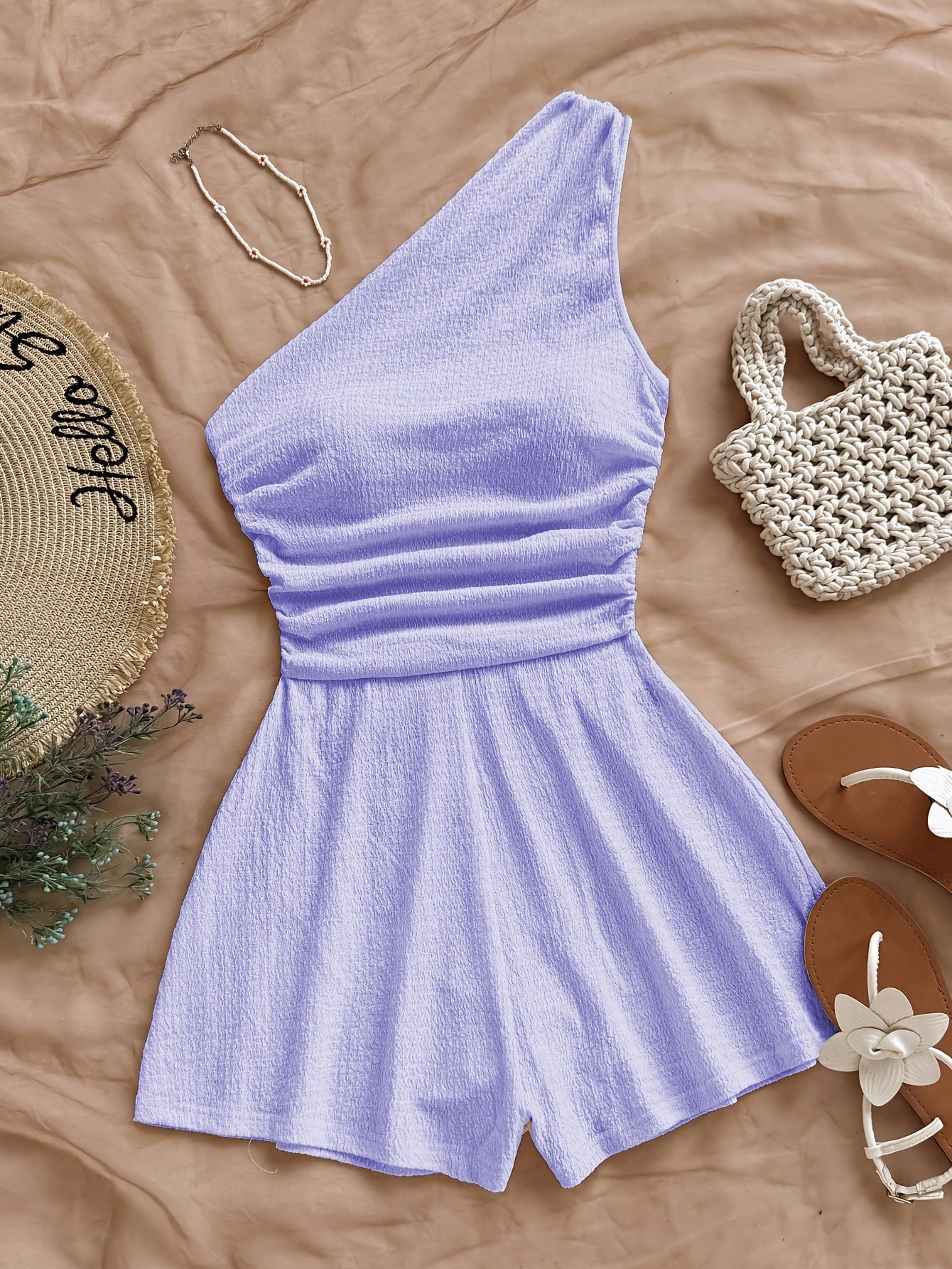 Dames korte jumpsuit met één schouder, casual stijl voor de zomer