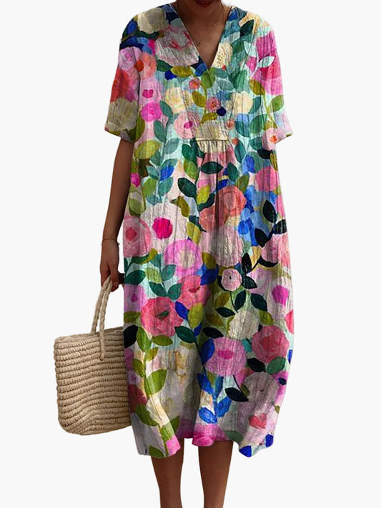 Casual summer dress for women, loose fit, bohemian floral style