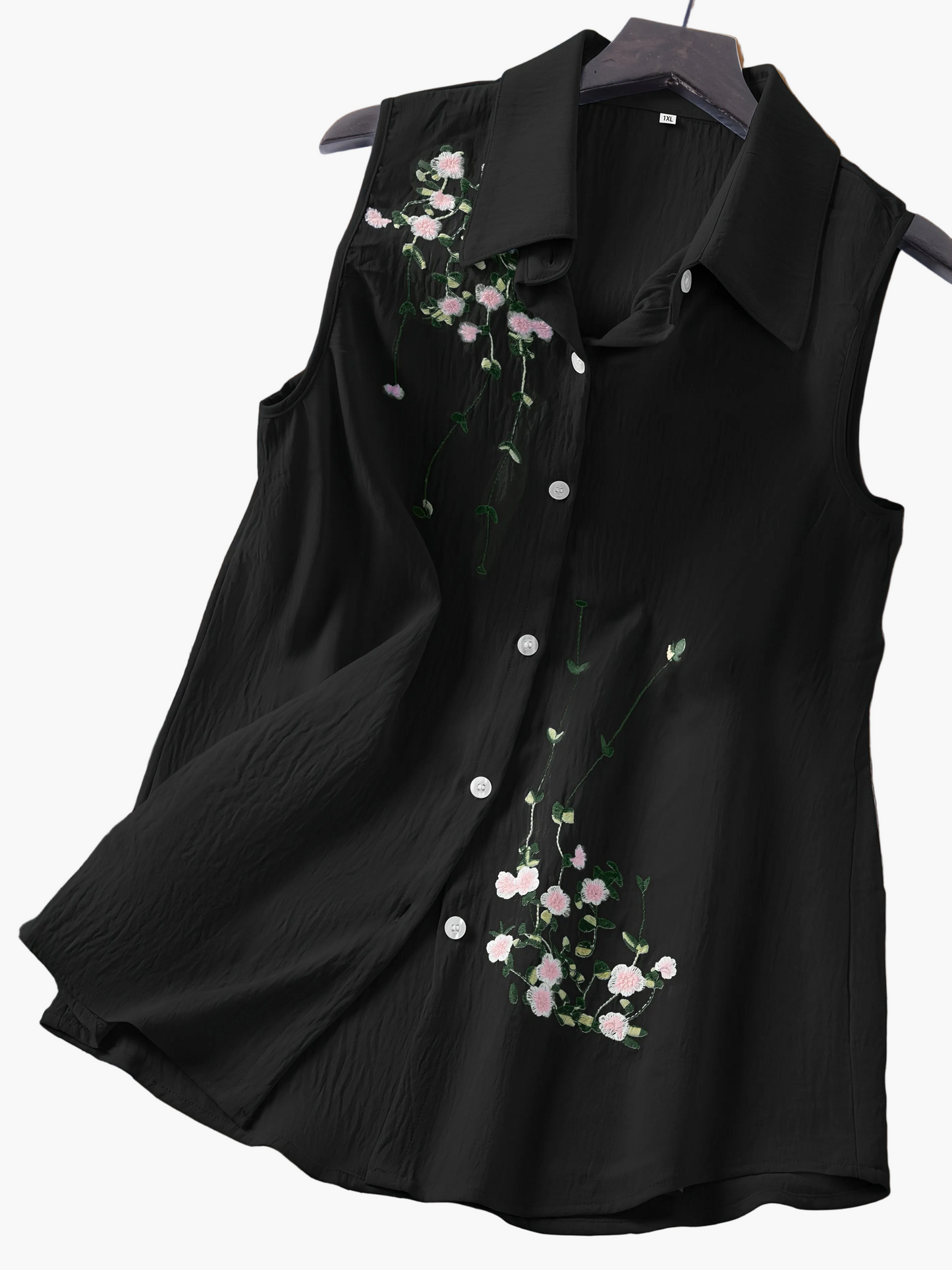 Ærmeløs damebluse i elegant stil med blomsterbroderi - Til daglig brug eller kontor