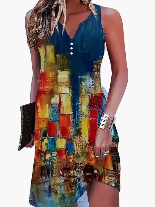 Vestito Informale Donna Senza Maniche Stile Artistico per Estate e Uscite
