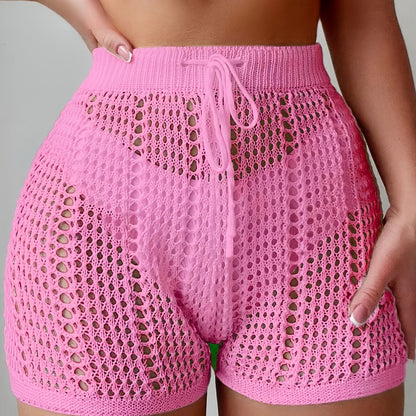 Shorts ajourés taille haute femme style plage décontracté chic pour vacances et loisirs