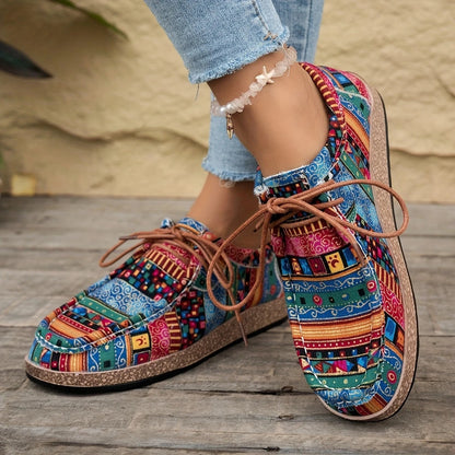 Vintage casual schoenen voor dames in mocassinstijl met etnische patronen