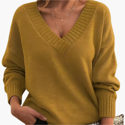 Pull col V chic femme pour l'hiver, style élégant et décontracté à manches longues