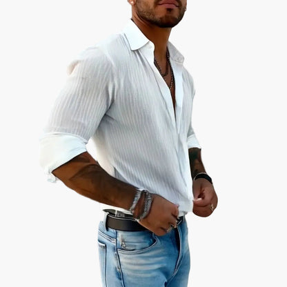 Camicia Uomo Elegante a Righe Stile Informale Raffinato – Maniche Lunghe e Colletto a Risvolto