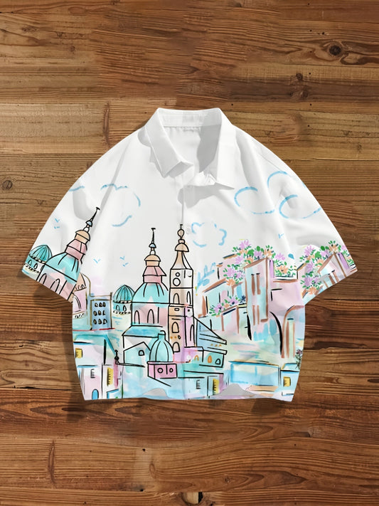 Men's short-sleeve shirt artistic style summer city casual pattern