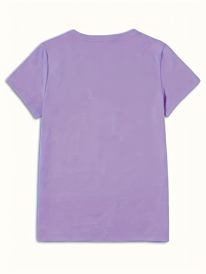 T-shirt donna stile casual con stampa floreale artistica per primavera ed estate