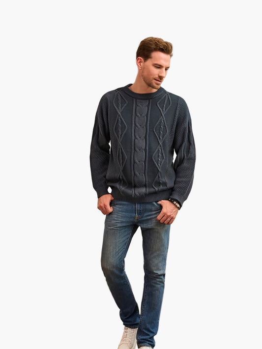 Pull à motif torsadé style décontracté pour homme - Idéal automne/hiver