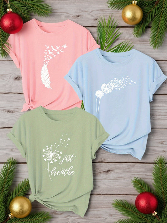 T-shirts graphiques décontractés pour femme à motifs nature et message inspirant