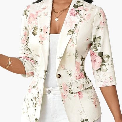 Elegant dameblazer med blomsterprint, forårs- og efterårsstil, trekvartærmer, ideel til kontor og udflugter