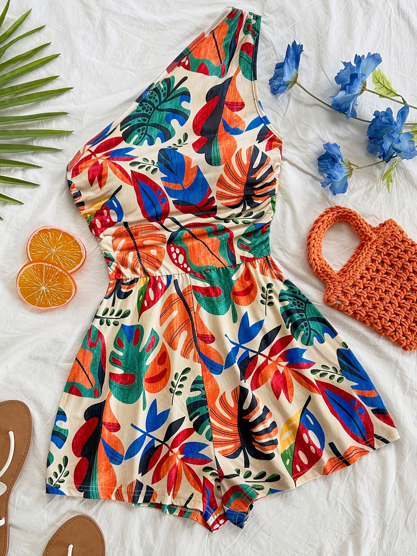 Combinaison Short Femme Une Épaule Style Tropical Été Chic