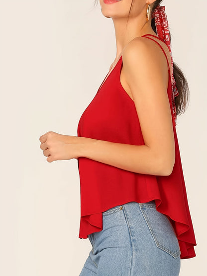 Camiseta sin mangas fluida de doble tirante para mujer, estilo casual chic