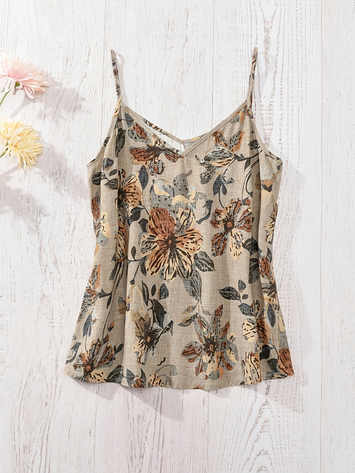 Women's Bohemian Style Tank Top with Thin Straps and Floral Pattern for Summer