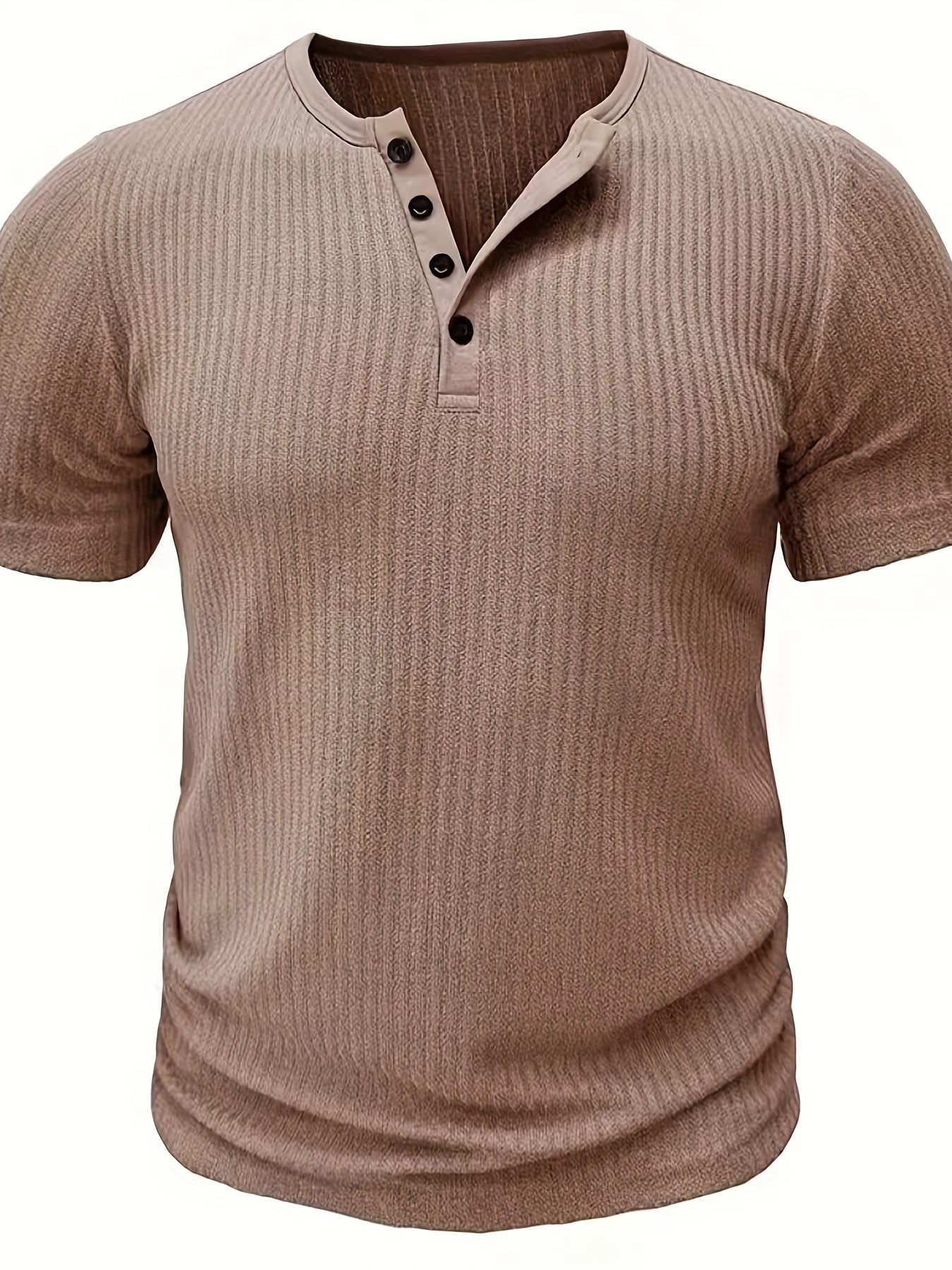 T-shirt casual a maniche corte da uomo stile Henley con bottoni a righe