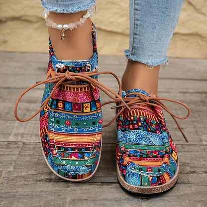 Vintage casual schoenen voor dames in mocassinstijl met etnische patronen