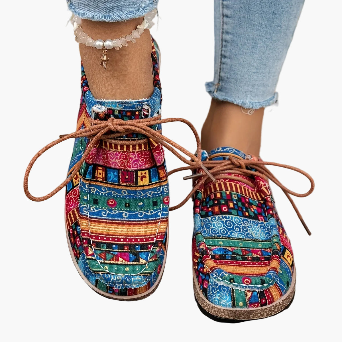 Vintage casual schoenen voor dames in mocassinstijl met etnische patronen