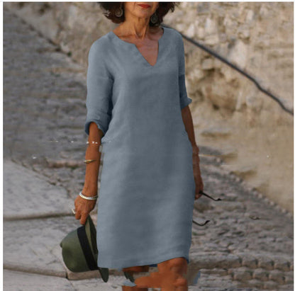 Imogen – Robe rétro en coton et lin à taille haute