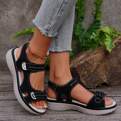 Sandales compensées confort pour femme à scratch, style décontracté et marche estivale