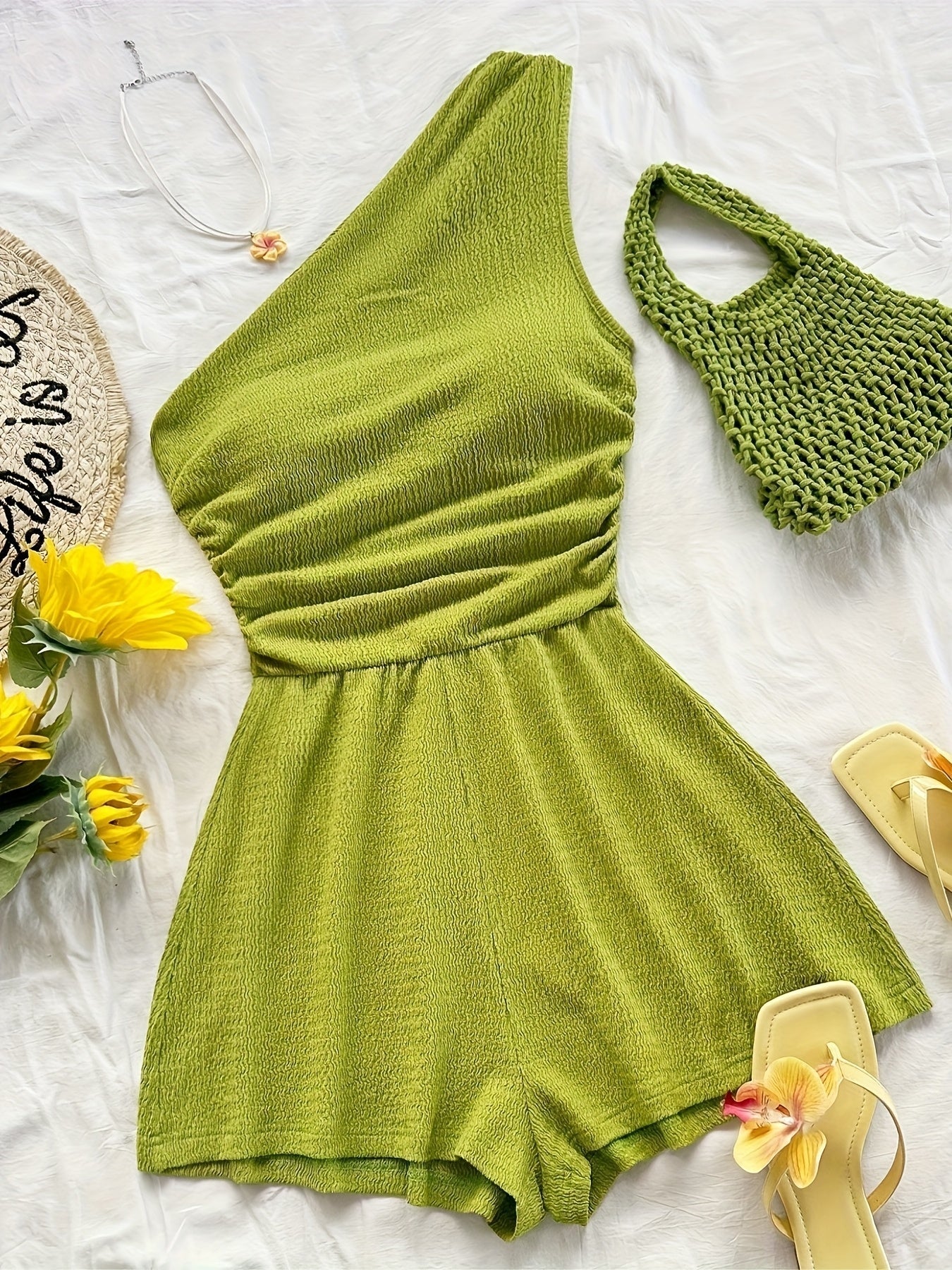 Dames korte jumpsuit met één schouder, casual stijl voor de zomer