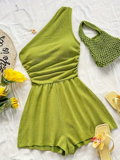 Dames korte jumpsuit met één schouder, casual stijl voor de zomer