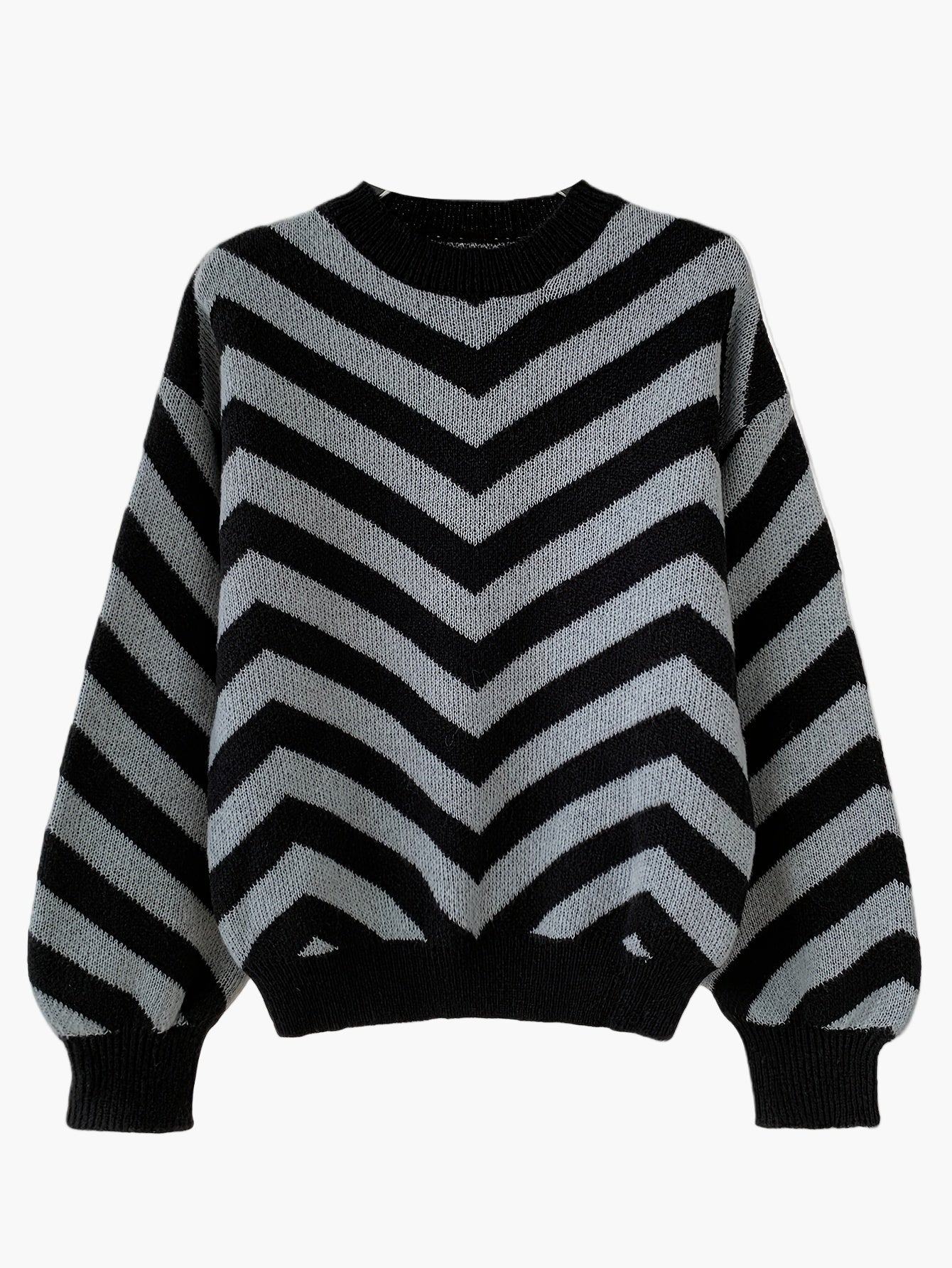 Pull élégant à rayures chevrons pour femme, style automne/hiver, manches longues, coupe décontractée