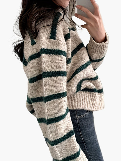 Pull-over femme style élégant à rayures larges pour automne-hiver