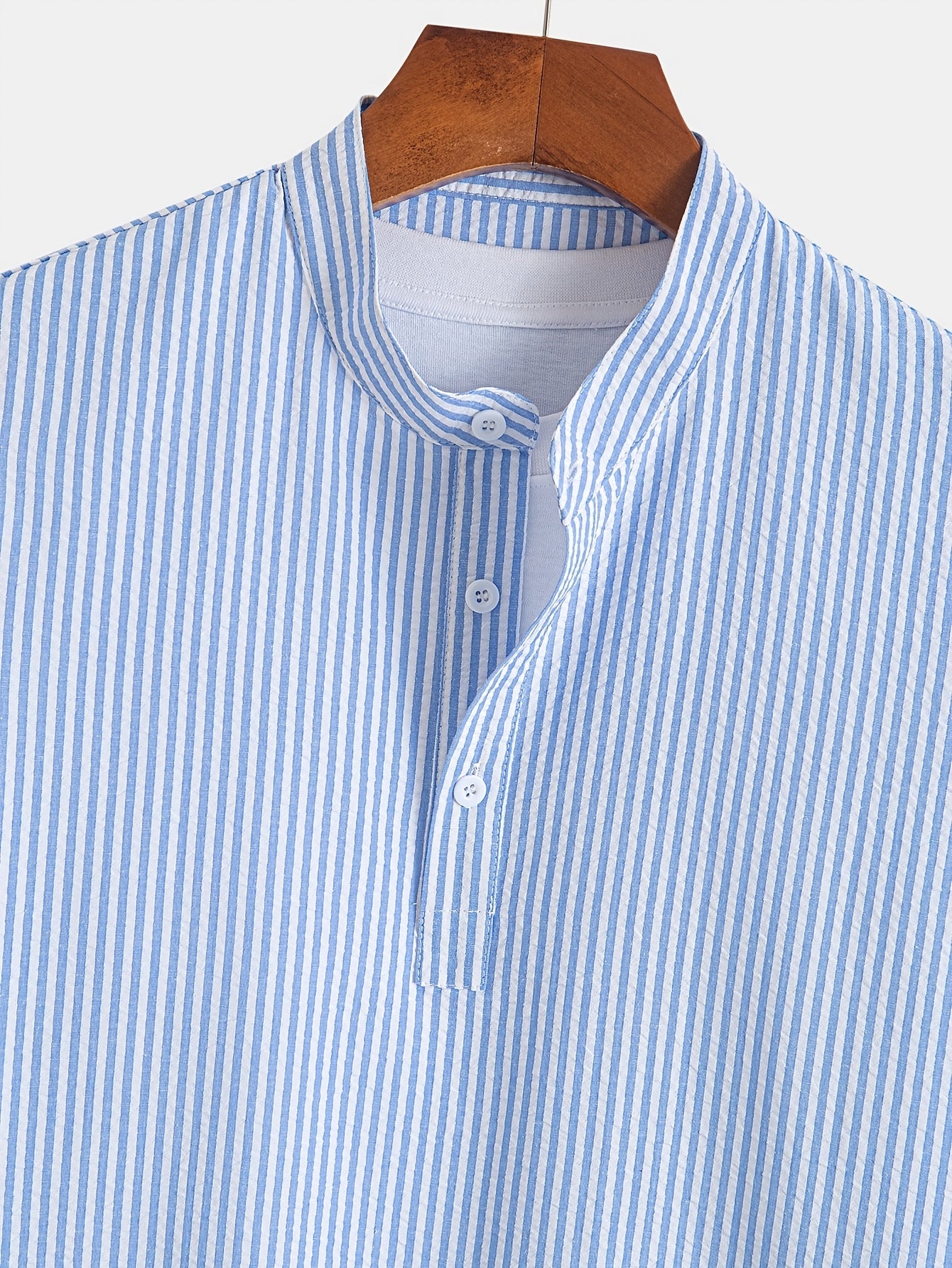 Chemise Henley sans manches à rayures pour homme, style décontracté urbain
